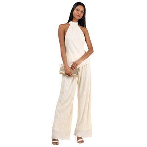 Lulus Lenni Plisse Cream Pleated Wide Leg Pants